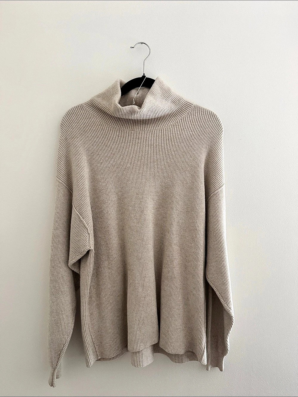 Free People Ottoman Slouchy Tunic Ribbed Sweater Beige